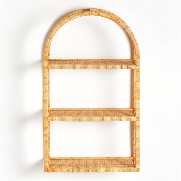natural rattan arched wall shelf 3 tier