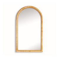 Arched mirror with rattan frame on a white background