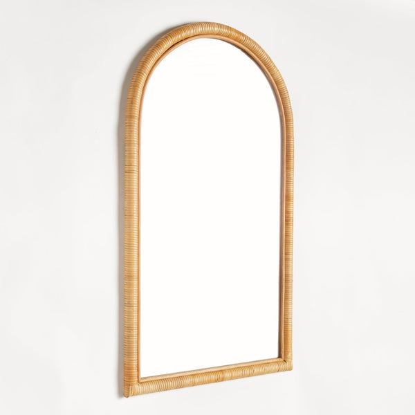 Rattan arch mirror on a white background