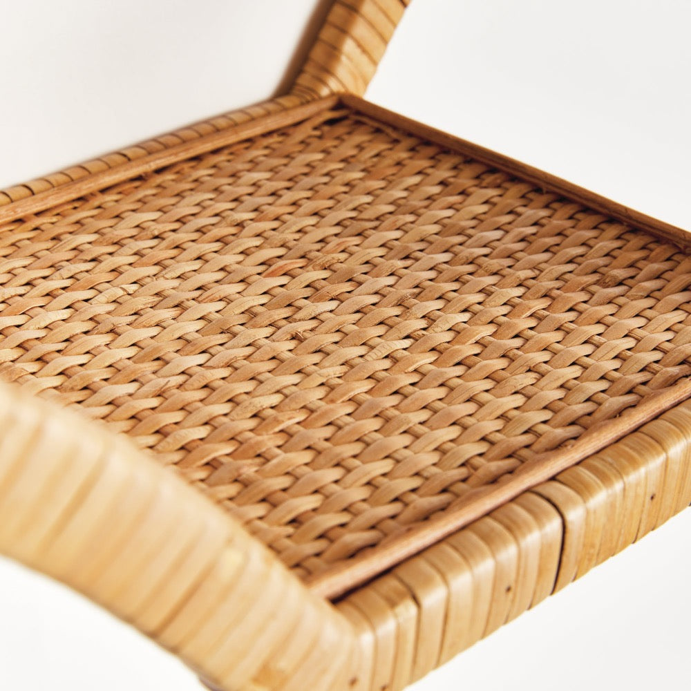 Woven rattan shelf close up