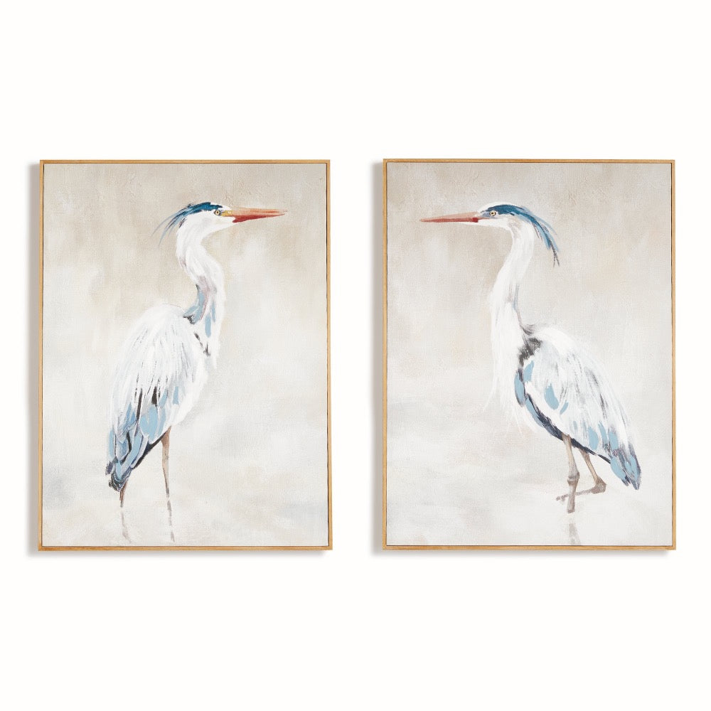 heron framed art giclee print set white blue 