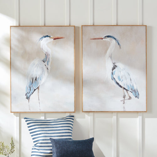 heron framed art giclee print set white blue 