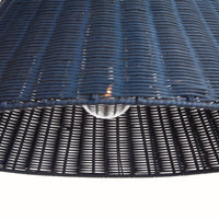 Close-up of a dark blue wicker pendant