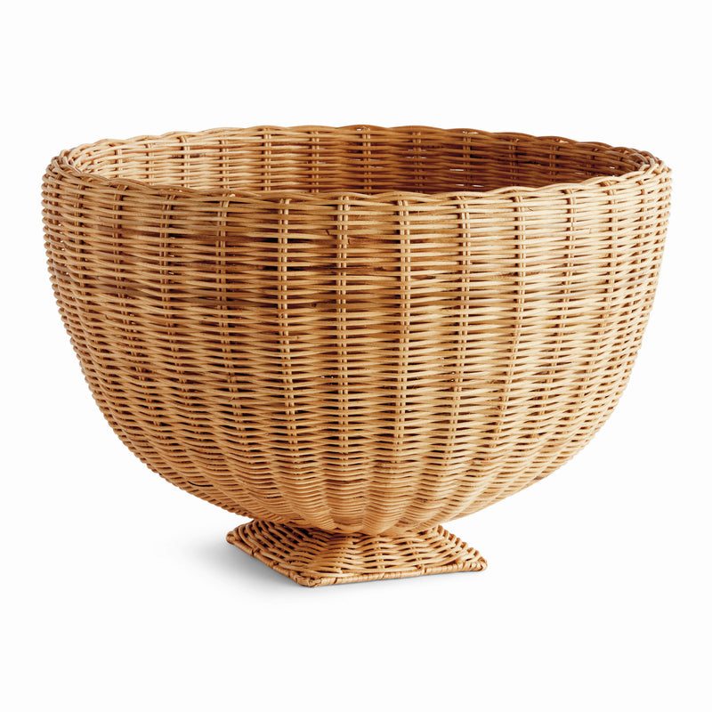 Woven rattan basket on a white background