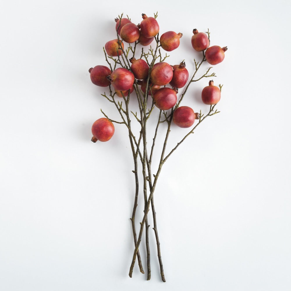 Artificial pomegranate branch on a white background
