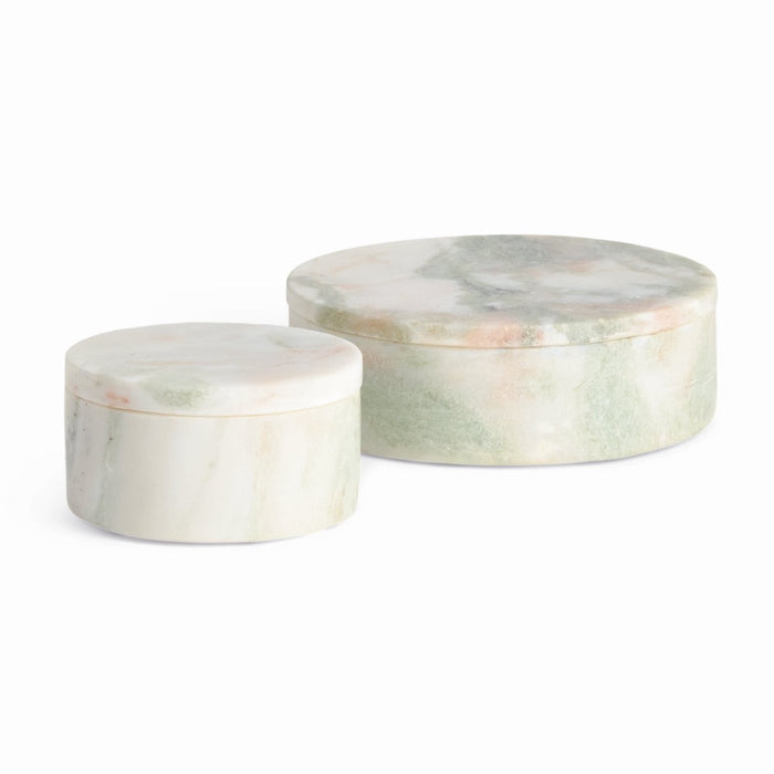 Two marble containers on a white background