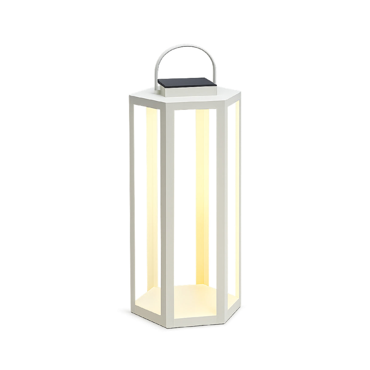 White lantern with a light inside on a white background