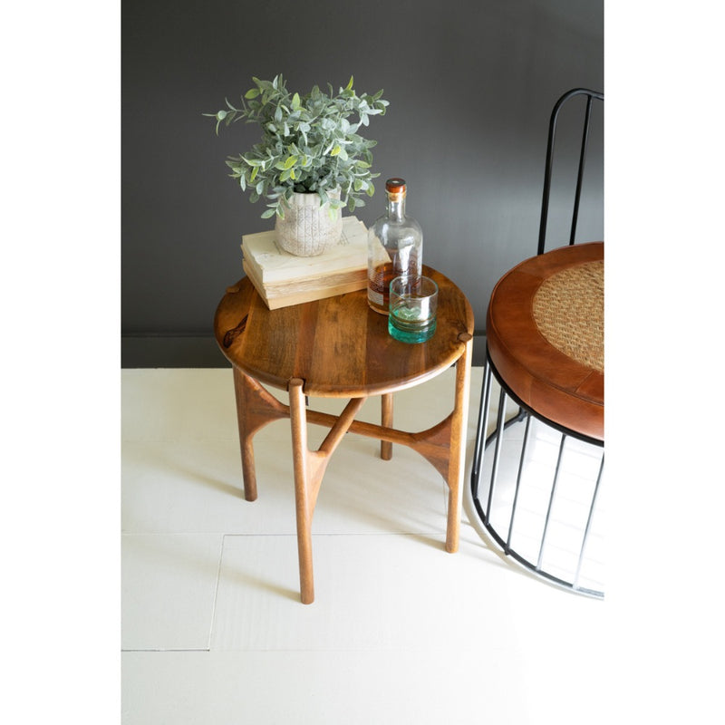 round mango wood accent table cross base
