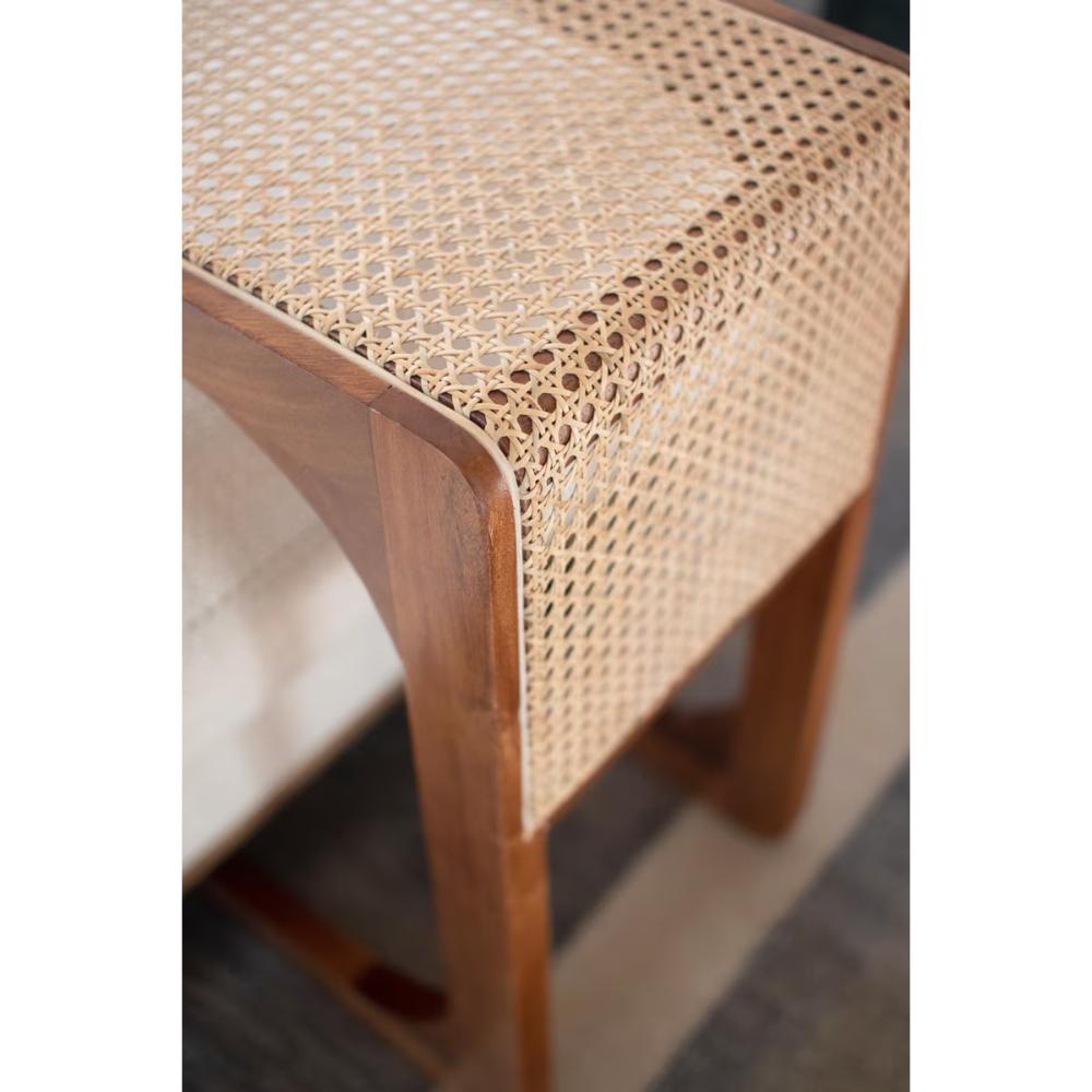wood side table woven cane detail
