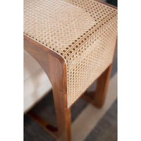 wood side table woven cane detail
