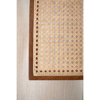 wood side table woven cane detail