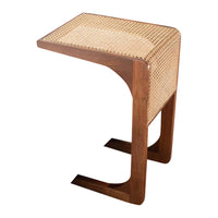 wood side table woven cane detail