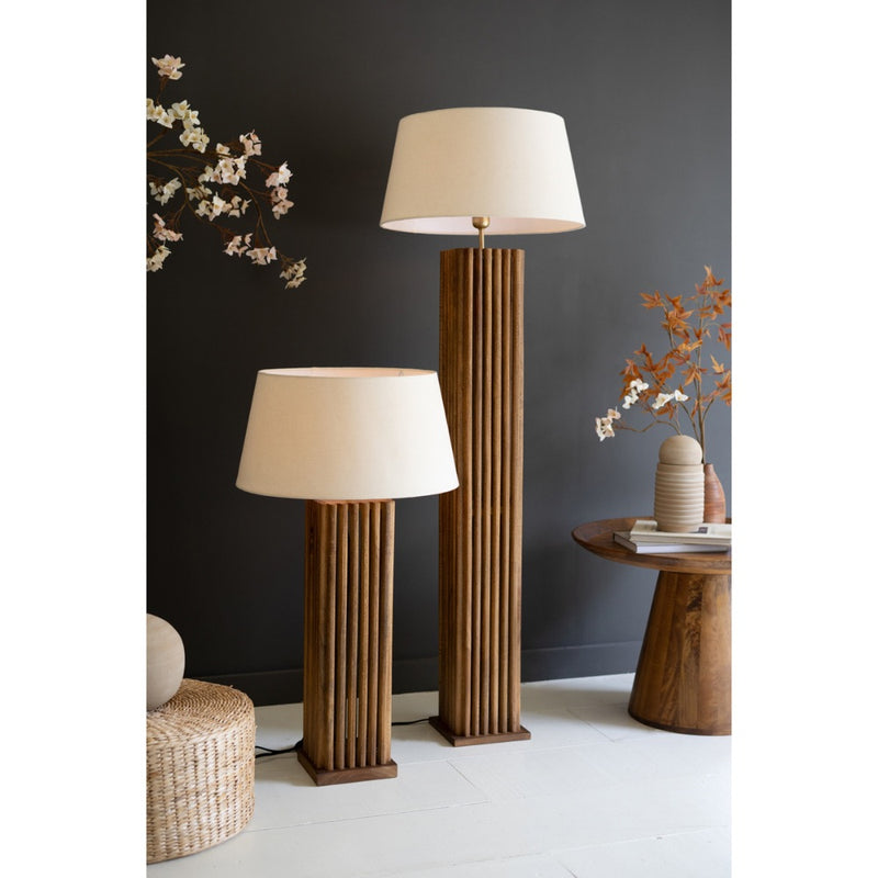 wooden spindles floor lamp fabric shade natural cream 