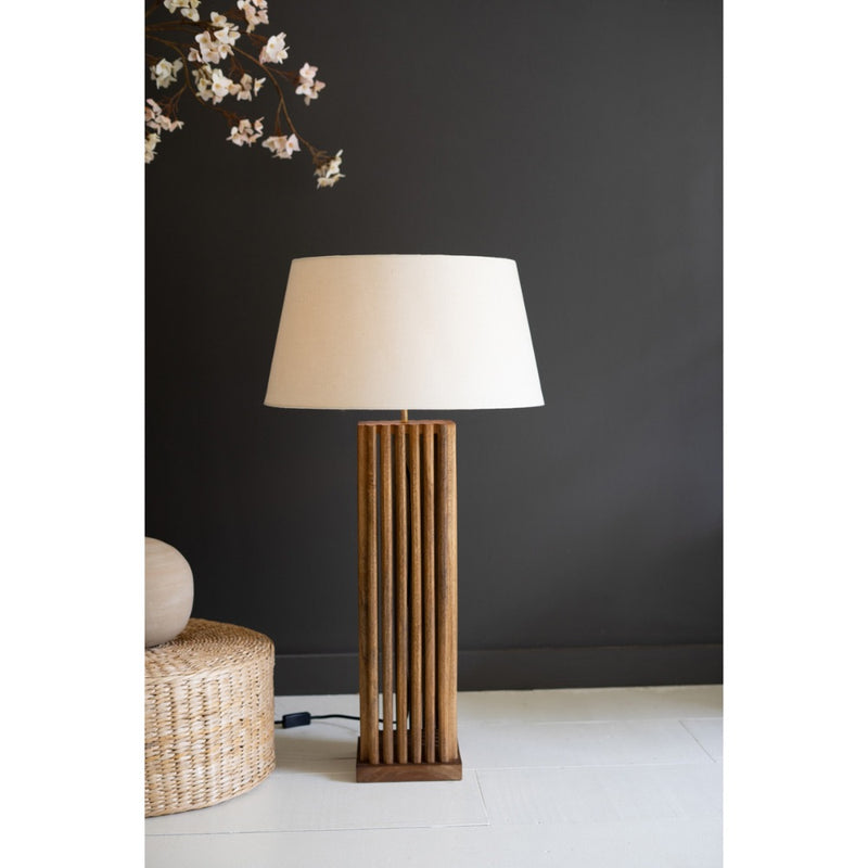 wooden spindles table lamp fabric shade natural cream 