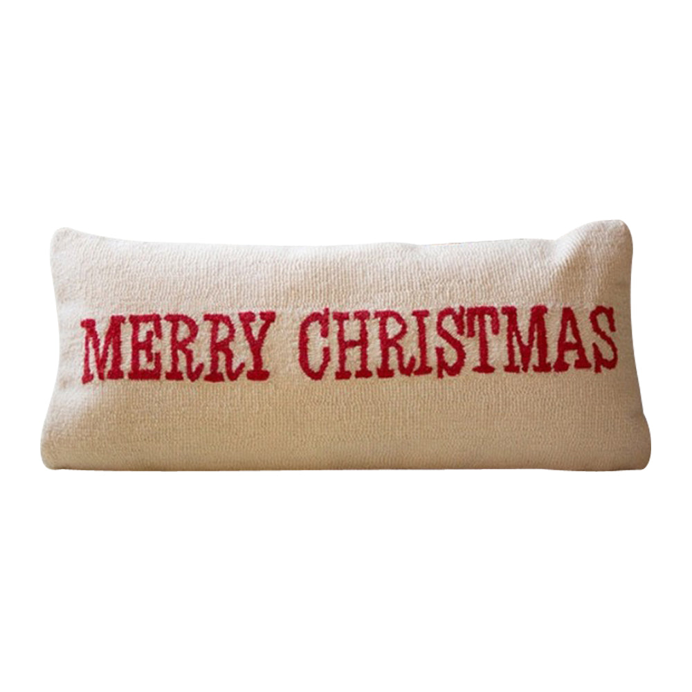 hooked pillow cream red Merry Christmas 32"