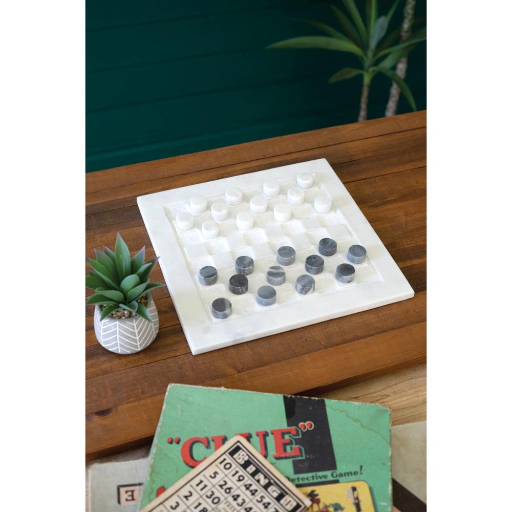 white and black marble checkers table top game decor 
