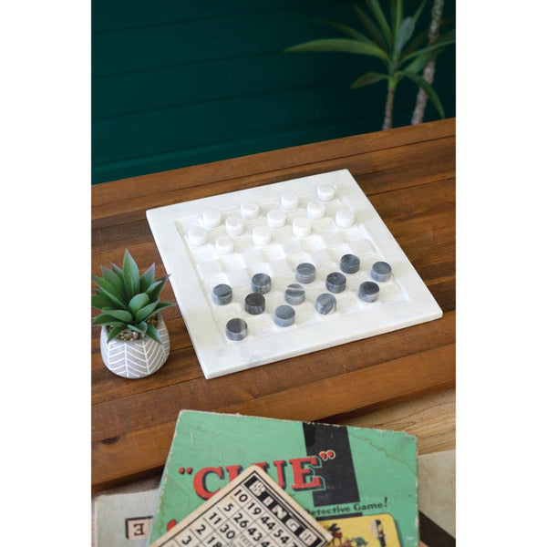 white and black marble checkers table top game decor 