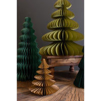 Assorted size and color of green and beige accordian paper christmas trees