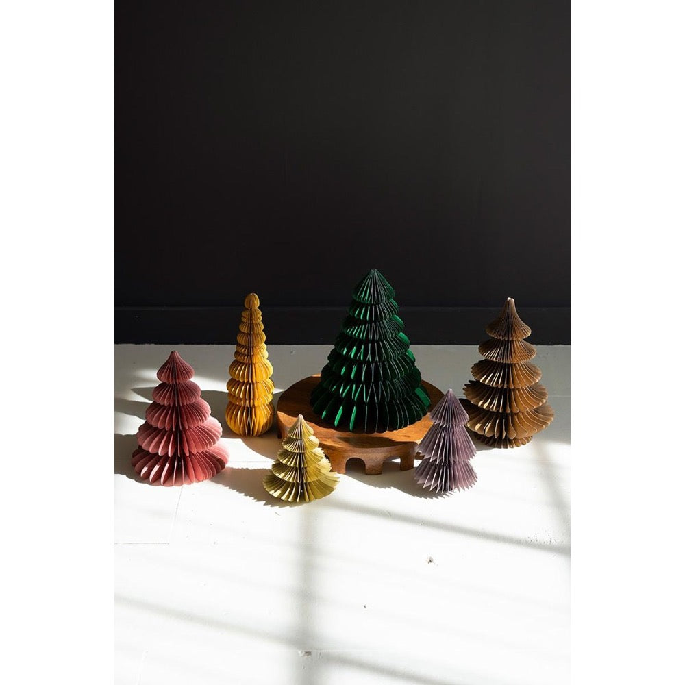Assorted color and size jewel tone accordian paper christmas trees
