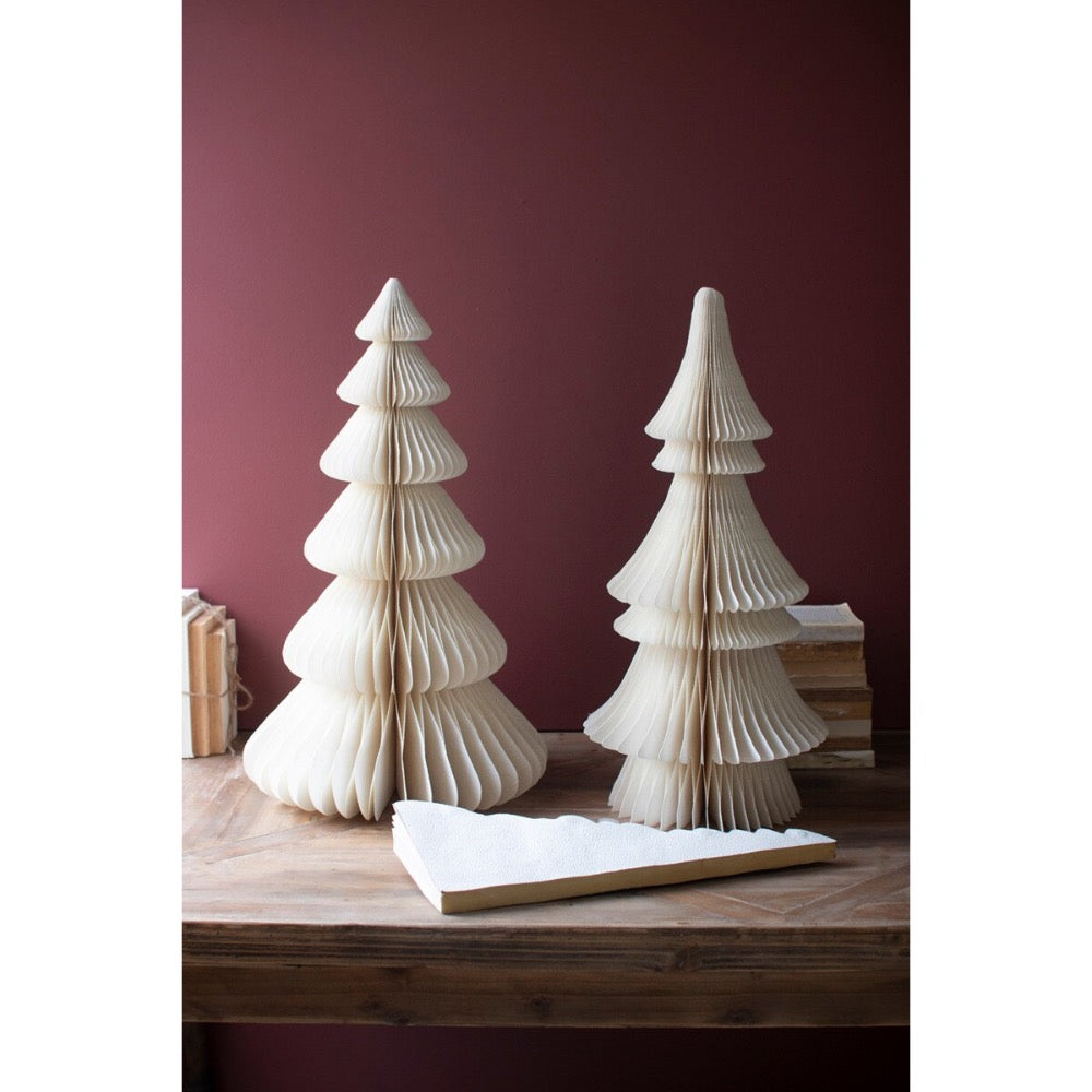 3 white accordian paper Christmas trees