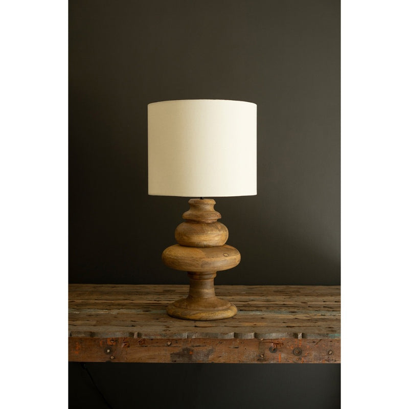 stacked wooden table lamp fabric shade