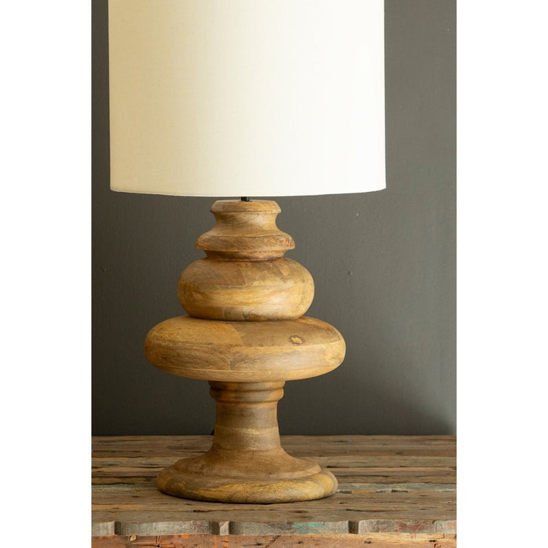 stacked wooden table lamp fabric shade
