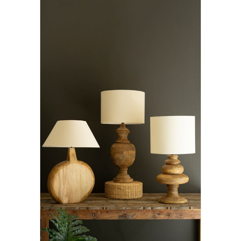 stacked wooden table lamp fabric shade