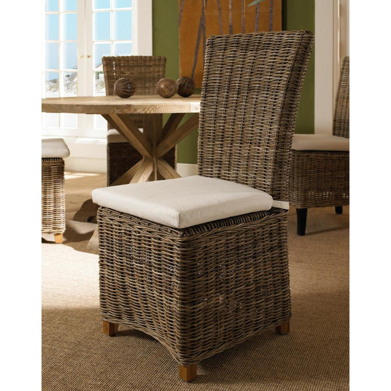 grey wicker dining chair white cushion