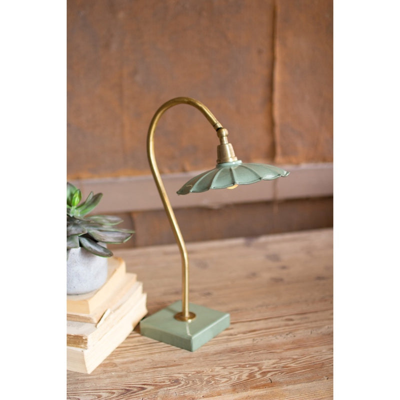 antique brass table lamp enamel shade
