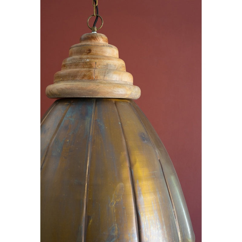wood antique brass dome pendant light