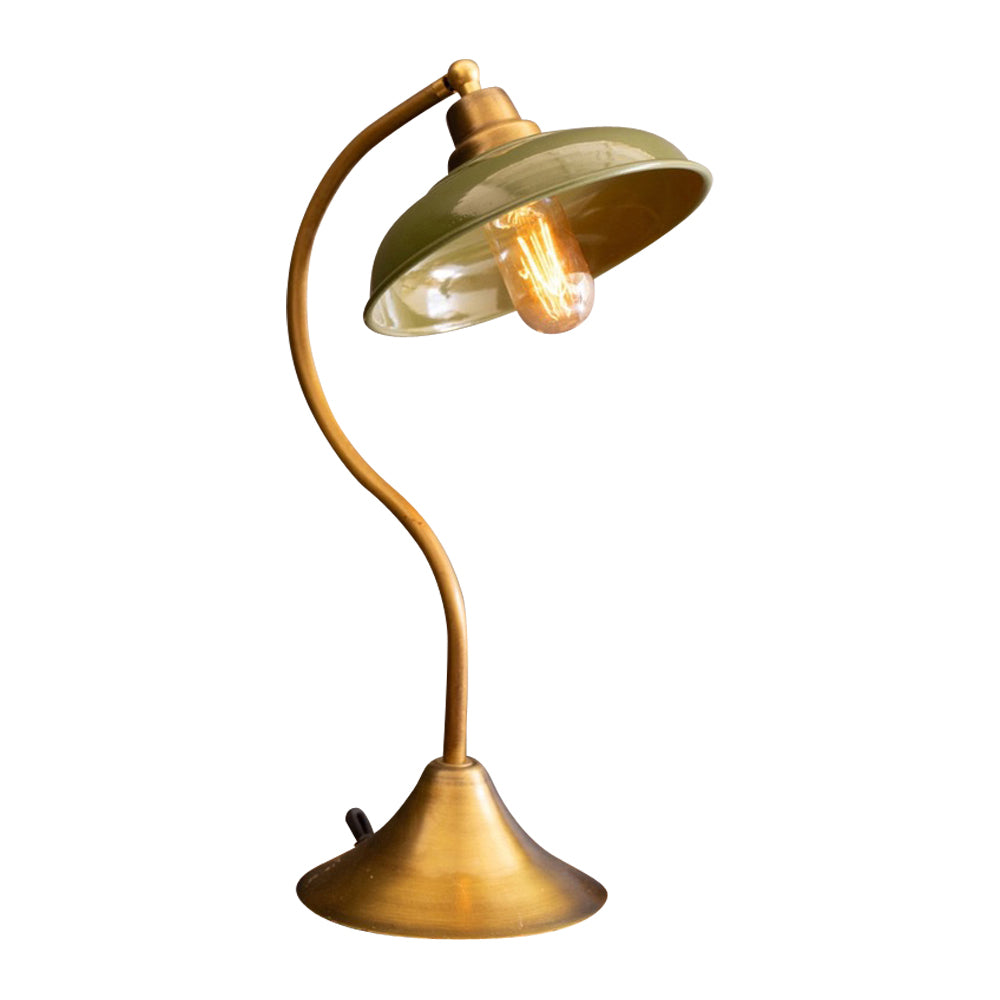 table lamp green enamel shade antique brass
