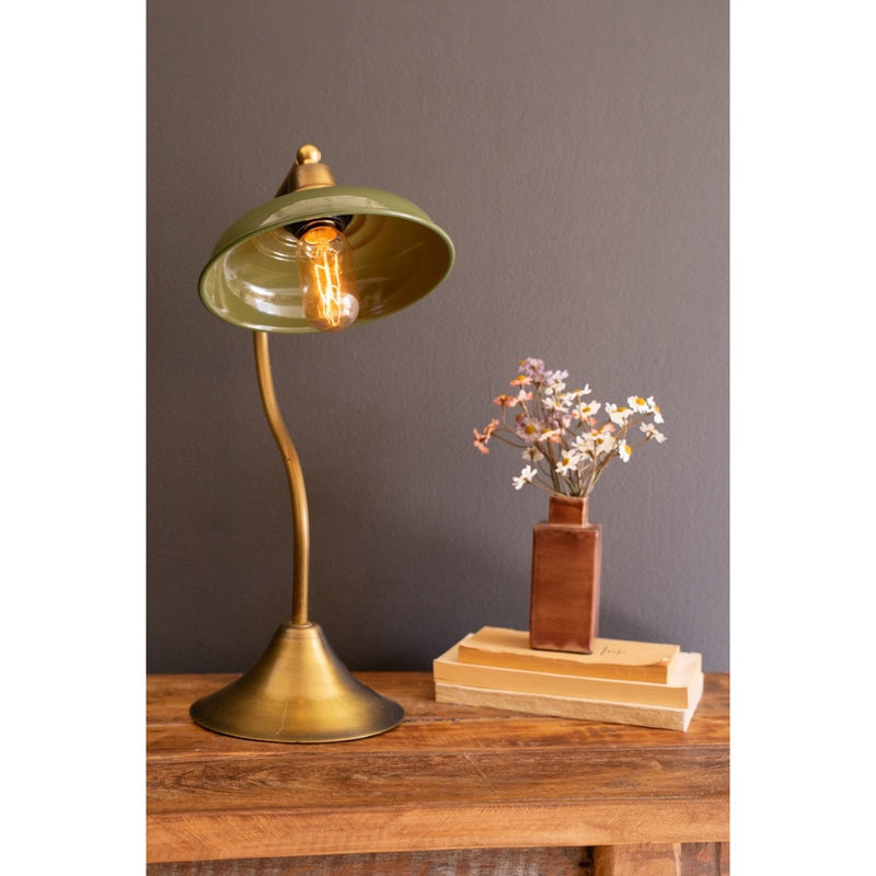 table lamp green enamel shade antique brass
