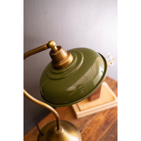 table lamp green enamel shade antique brass