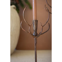 rust metal deer taper candle holder pair