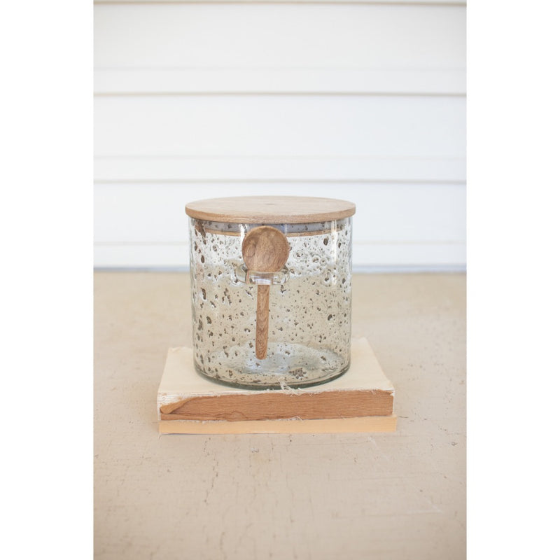 glass canister wooden lid spoon round small