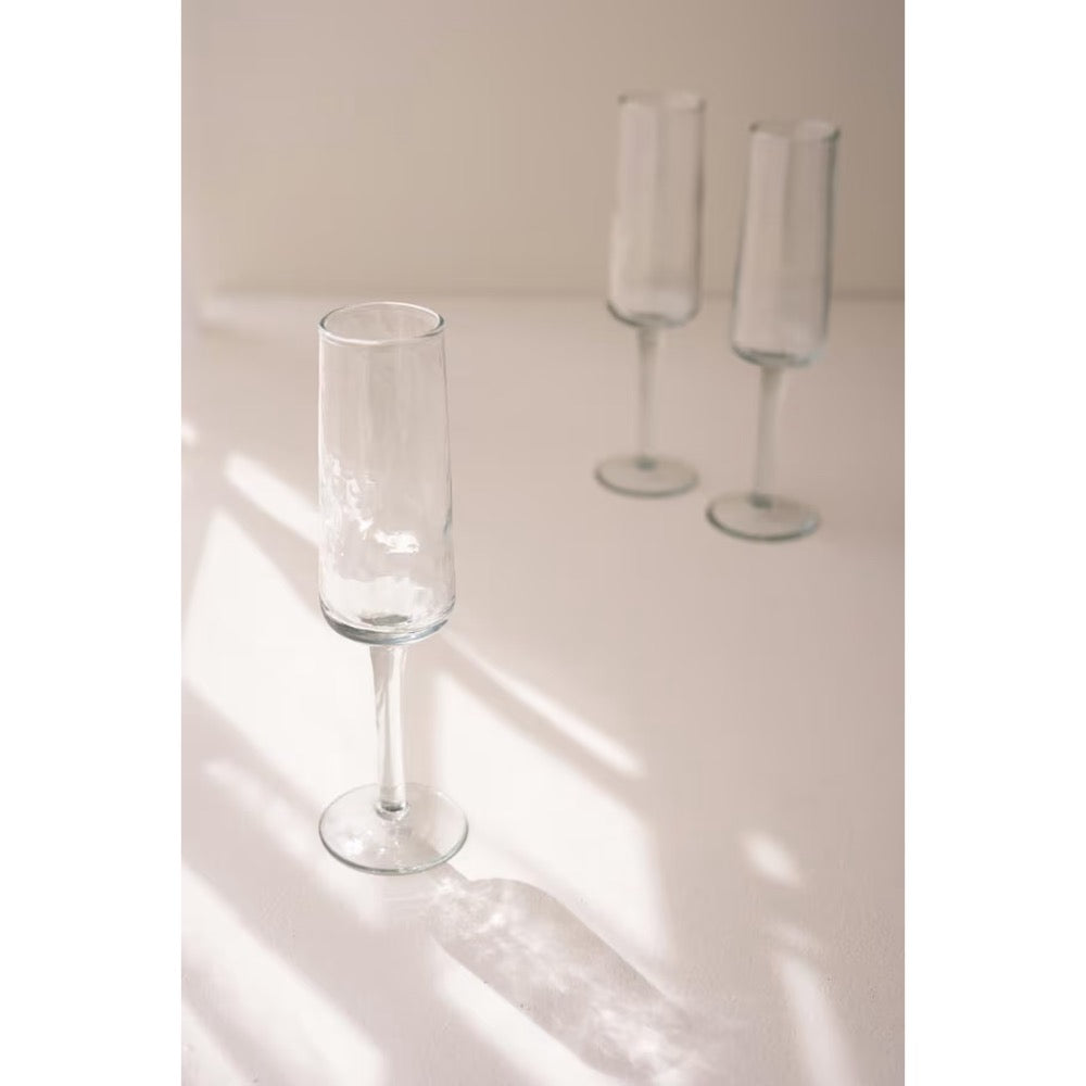 Set of 3 clear hammered glass champagne flute