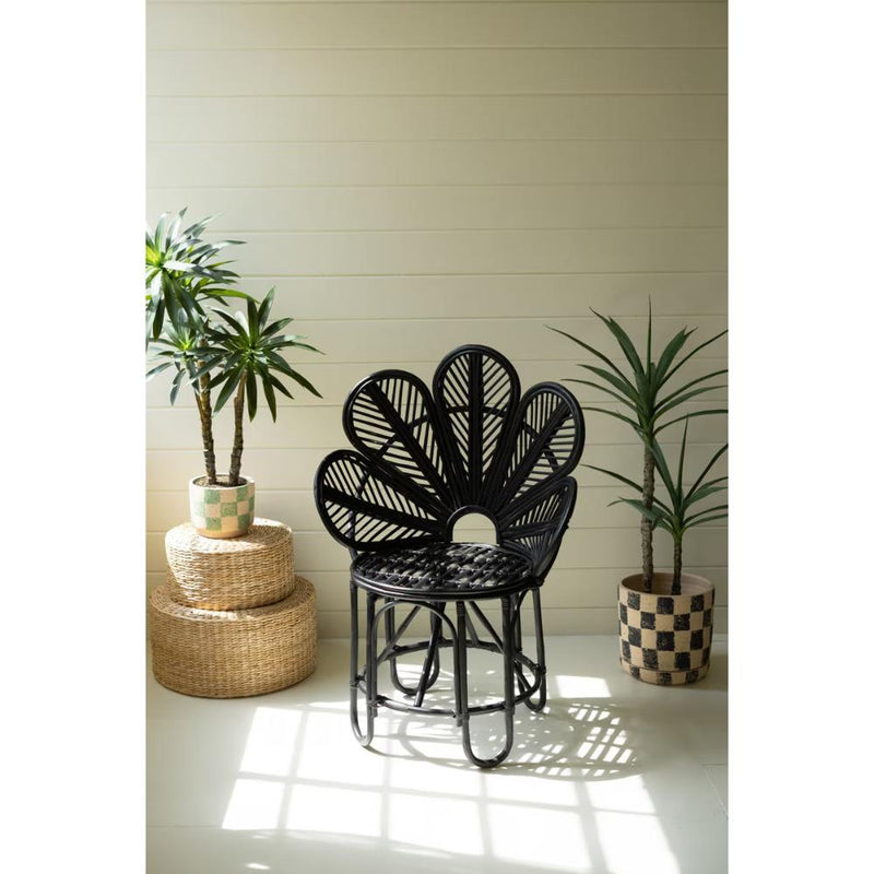 black flower frame cane chair