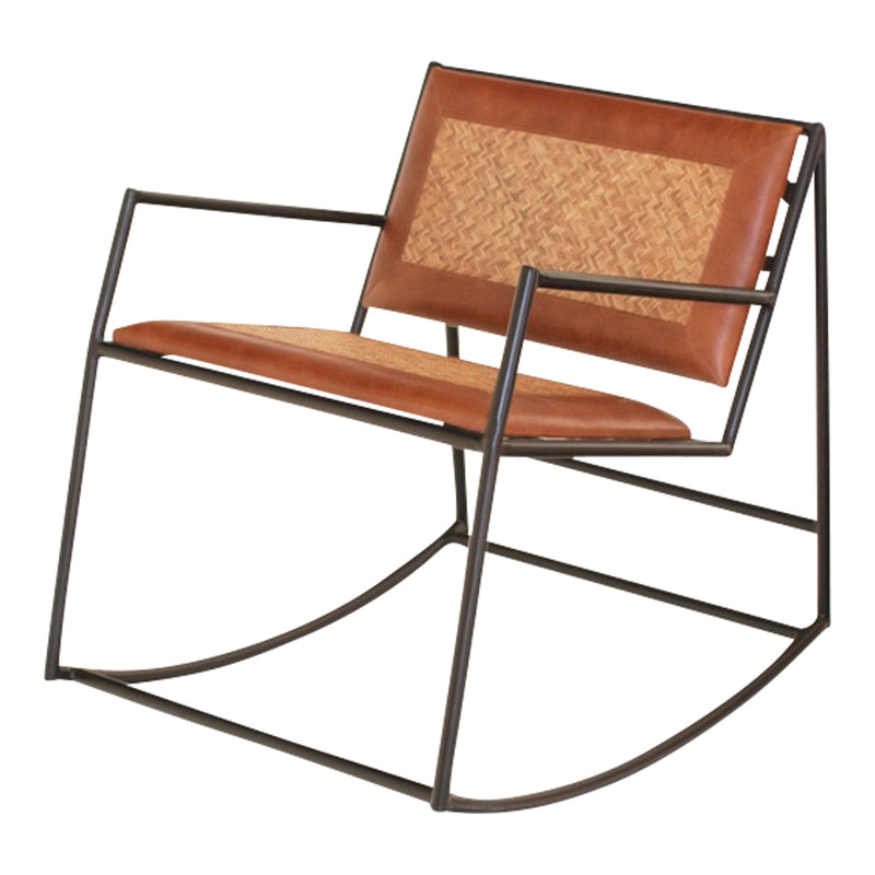 modern rocking chair iron woven cane leather 