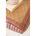 square pouf leather woven cane natural tan 