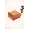 square pouf leather woven cane natural tan 