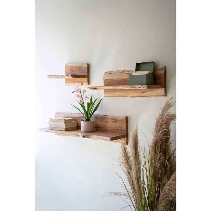 wood floating shelves set of three natural wood live edge acacia