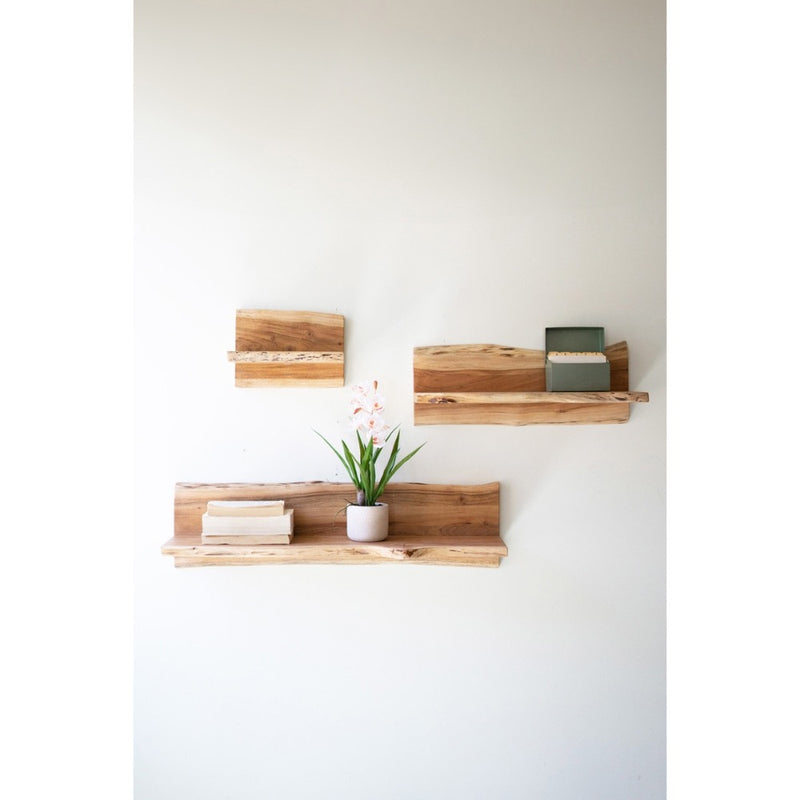wood floating shelves set of three natural wood live edge acacia