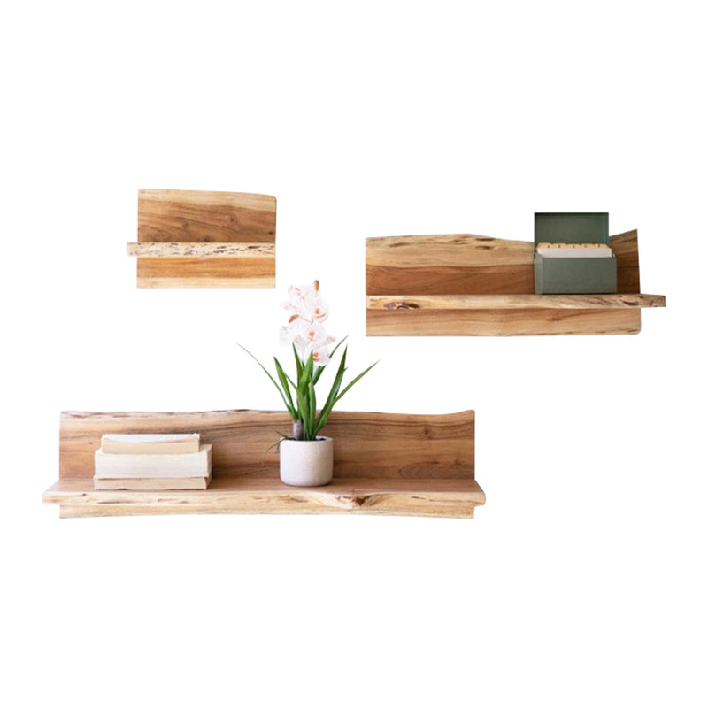 wood floating shelves set of three natural wood live edge acacia