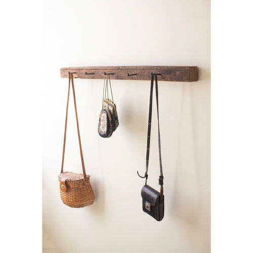 recycled wood coat rack forged hooks natural 