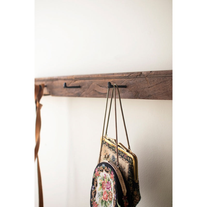 recycled wood coat rack forged hooks natural 