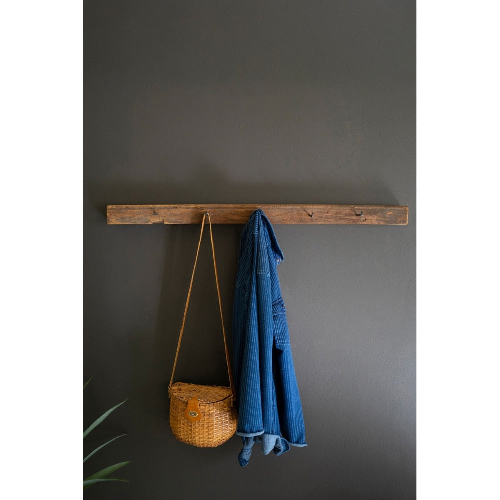 recycled wood coat rack forged hooks natural 