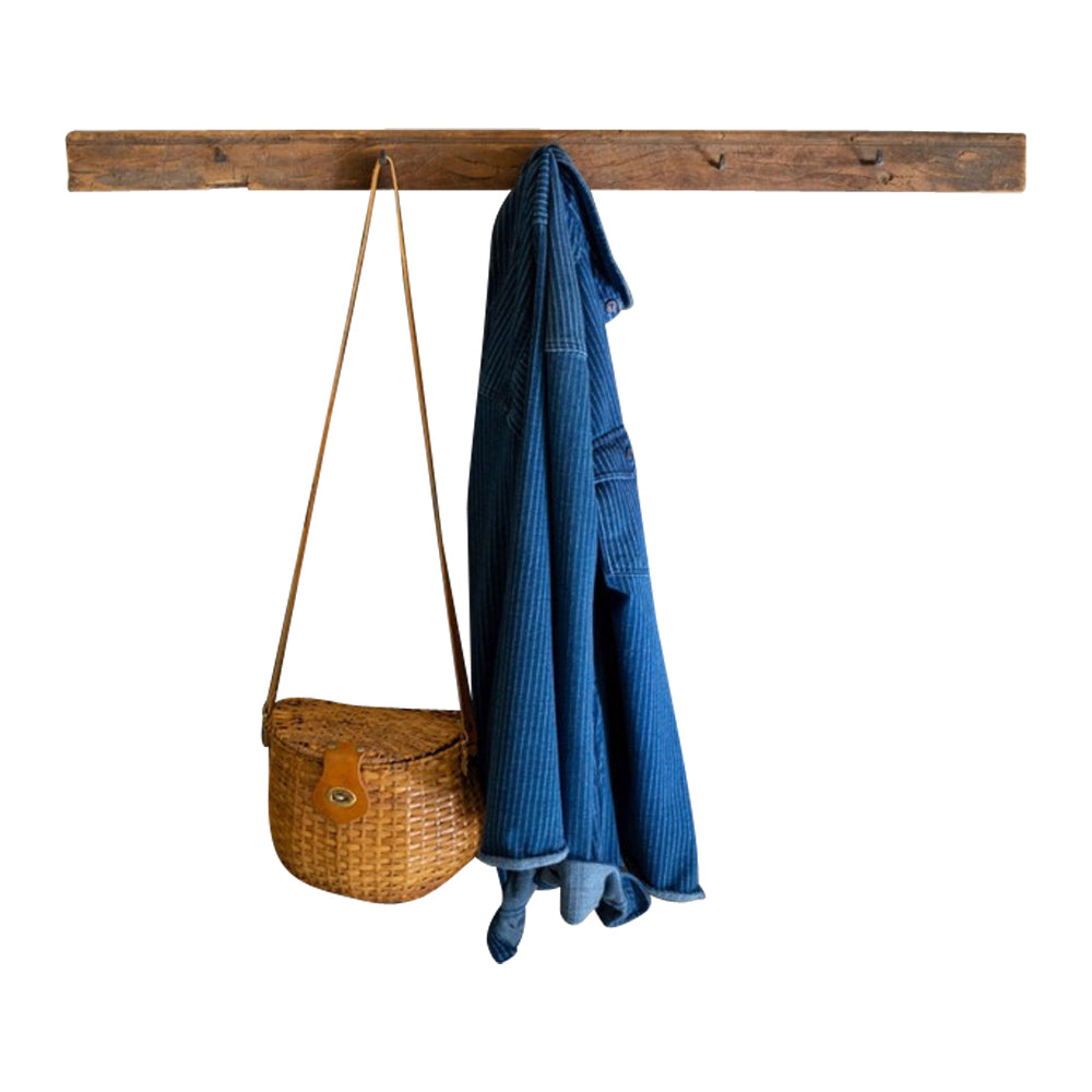 recycled wood coat rack forged hooks natural 
