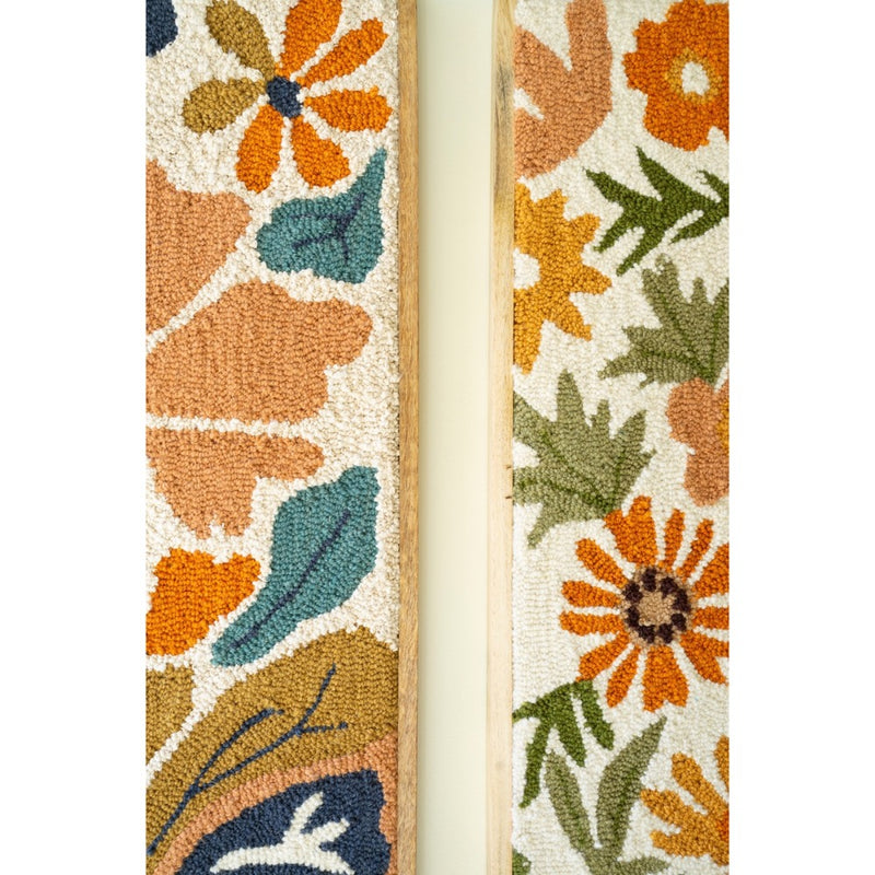 wood framed wall art hand hooked florals multi colored