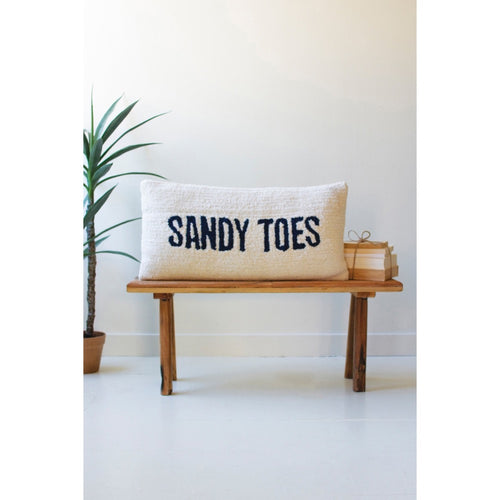 sandy toes hand hooked pillow
