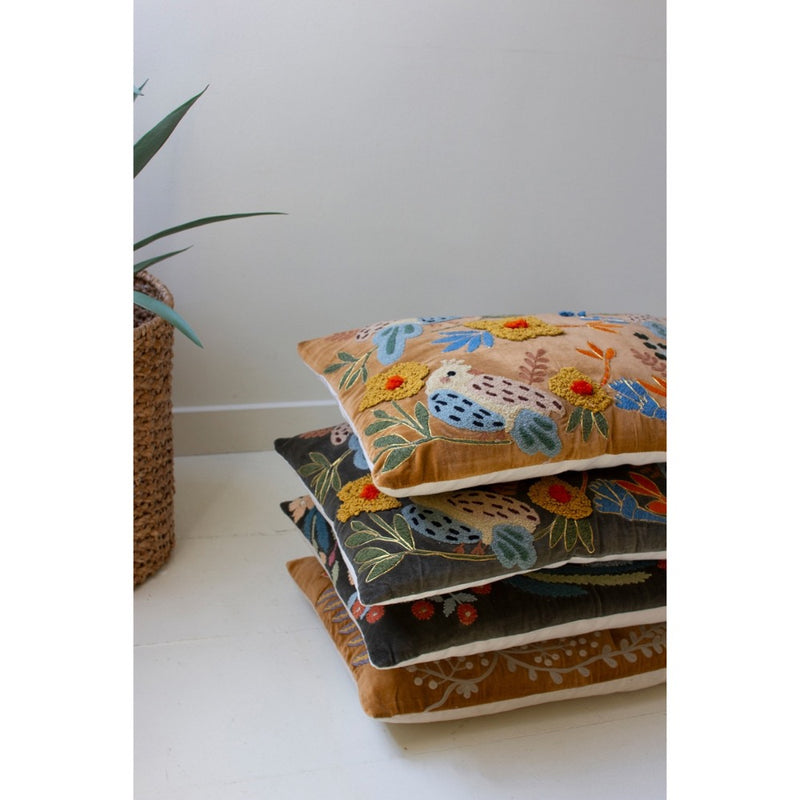 embroidery pillows birds multi color set of 2